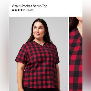 Women's Red and Black Plaid Scrub Top- Fabletics